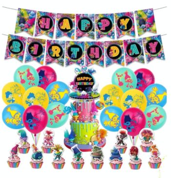 BalloonyFly Trolls Birthday Decoration Party,Balloons,Tableware,Cupcake Decoration,Table Decoration,Birthday Trolls,Poppy,Girls and Boy Decoration