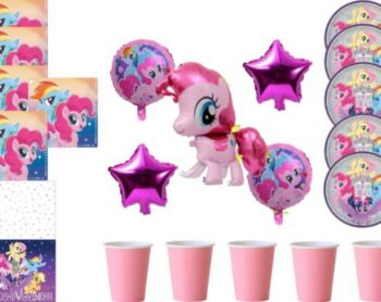 BalloonyFly Pinkie Pie,My Little Pony Birthday Tableware,Cups,Balloons,Decoration,Pony Party Theme,Supplies,Girl,Toddler,Plates,Items,Ideas,