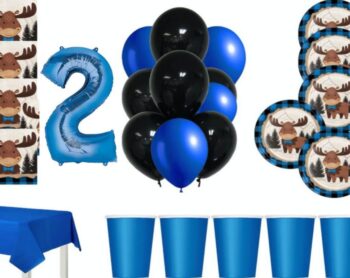 BalloonyFly Moose Birthday Party Theme,Decoration,Balloons,Party Supplies,Tableware,Cups,Plate,Buffalo Party Birthday Decoration