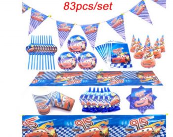 BalloonyFly Cars Birthday Supplies,83 pieces ,Party Decoration,Boy,Girl, superhero Decoration,Plates,Supplies,Cars balloons, Mcqueen