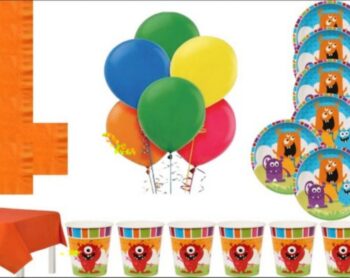 BalloonyFly Monsters Party Supplies,Tableware,Decoration,Balloons,Party Theme Monster,Toddler,Girl or Boy,Supplies,Plates,Cups