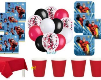 BalloonyFly Incredibles Party Supplies,Tableware,Decoration,Balloons,Cups,Plates,Party Birthday Theme,Flavors