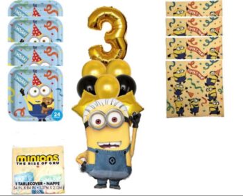 BalloonyFly Happy Birthday, Minions, Minions Rise of Gru, balloons, latex, Despicable Me, birthday, cover, tableware, balloon set