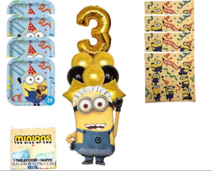 BalloonyFly Happy Birthday, Minions, Minions Rise of Gru, balloons, latex, Despicable Me, birthday, cover, tableware, balloon set