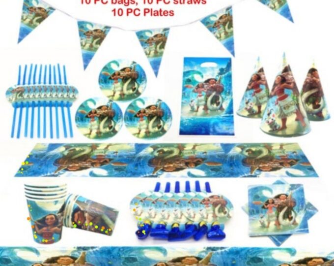 BalloonyFly Moana,Birthday,Supplies,Decoration,Girl,Plates,Balloons,cake,tablecover,balloons,sea,princess,ship today,bags,cups,party,napkins,blows