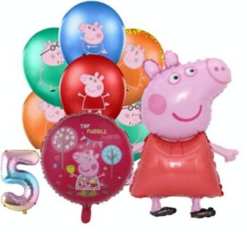 BalloonyFly Peppa Pig Balloons,Birthday Party Decoration,Peppa Tableware,Flavors,Supplies,Peppa Pink Balloons Bouquet