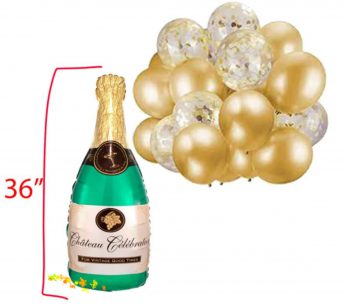 BalloonyFly champagne,Balloon.birthday,party,theme,foil,latex,celebration,decorations,cake,ship today,wedding,bachelor,liquor,adult,bottle,wine,alcochol