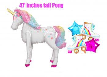 BalloonyFly Clearance Sale! Giant Pony White with pink balloon,Pink Girl Decorations,Balloon,Roller Blades,horse,animals,princess,horse,ship today,