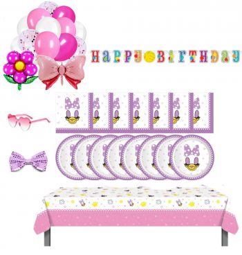 BalloonyFly Daisy Duck birthday party,Tableware,Decoration,Balloons,Table cloth,Cups,Napkins,Birthday Girl,Minnie and friendship today,disney,donal duck