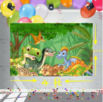 BalloonyFly 4ft x 2.7 ft Banner,Canvas,Photo Banner,Zoo Background,Dinosaurs Backdrop,Birthday Decoration Wall,Tableware, Party Theme Dinosaurs,