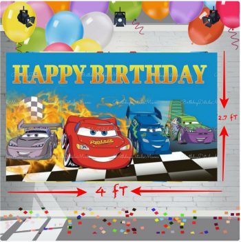 BalloonyFly 4x2.7ft Canvas Cars Backdrop,Birthday Cars Background,Photo Backdrop for Kids,Party Decoration,Tableware,Table Decoration,Photo Banner