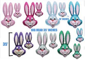 BalloonyFly BIG 35' inches and 16' inches Bunny Head Balloon,Easter Balloon Decoration,Bunny Pink,Blue,Green,Rabbit,Girl,Boy,Gift