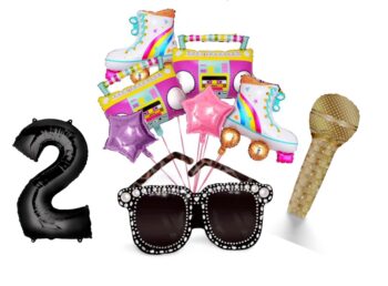 BalloonyFly Retro Disco Party Balloons,Radio,Skate Balloons,Rollers,Decoration Barbie,Sunglasses,Microphone Gold Balloon,Party Theme
