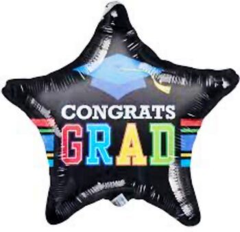 BalloonyFly Ready to Ship, Congrats Grad Black/Rainbow Star Foil Balloon, Graduation Balloon, Congratulations Graduate, Graduation Party
