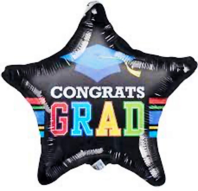 BalloonyFly Ready to Ship, Congrats Grad Black/Rainbow Star Foil Balloon, Graduation Balloon, Congratulations Graduate, Graduation Party
